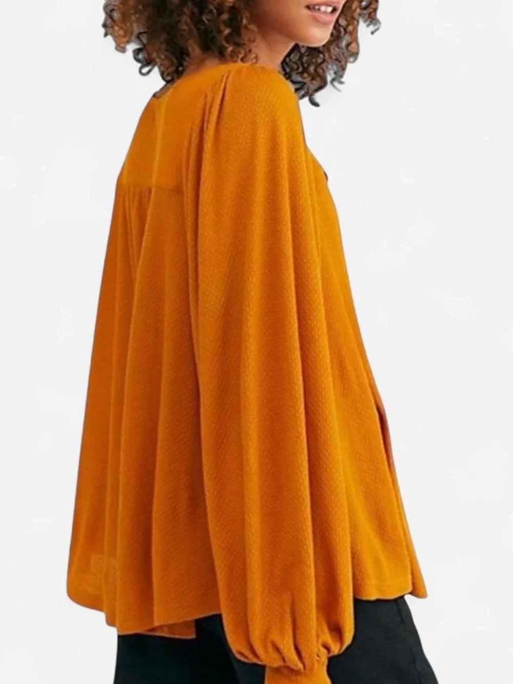 Free People Devin Rustic Yellow Billowy Boho Peasant Top sz M